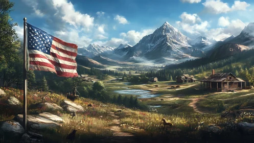 Star‑spangled winds over quiet frontier mountain valley.