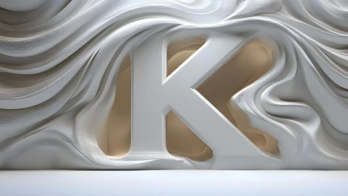 Sculpted Letter K in Modern Abstract White 3D Wall Art Style.