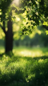 Sunlit park leaves offer a quiet, gently glowing retreat.