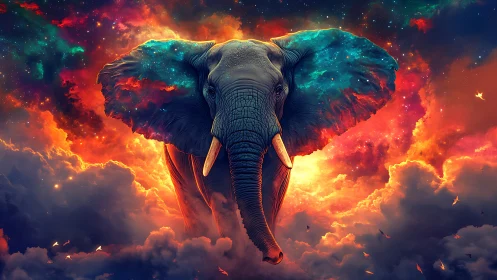 Cosmic elephant portrait fusing nebula clouds and galactic ears