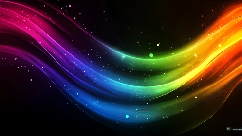Vibrant neon light waves over deep black background.