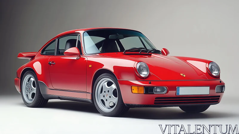 Red 964-generation rear-engine sports coupe in studio lighting.