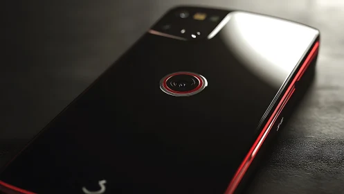 Sleek black smartphone with central rear camera design.