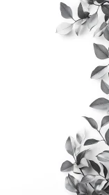 Monochrome leaf ladders climbing the quiet white margin.