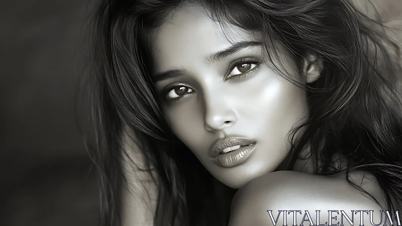 Monochrome close-up portrait captures intense direct gaze