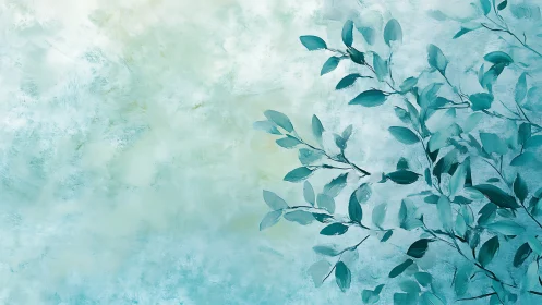 Whispering teal leaves drift across a mist kissed sky.