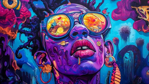 Psychedelic neon portrait with surreal cosmic reflections.
