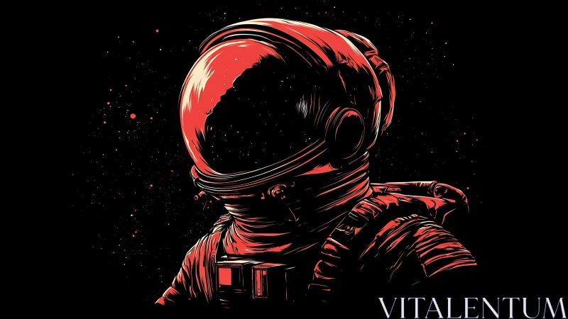 Red void astronaut drifts within stark cosmic darkness.
