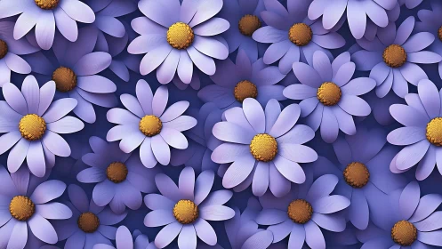 Composite floral rendering with purple petals and metallic centers in dense arrangement.