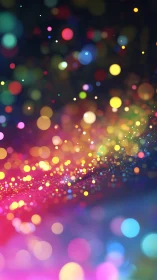 Multicolored bokeh particles on dark abstract background.