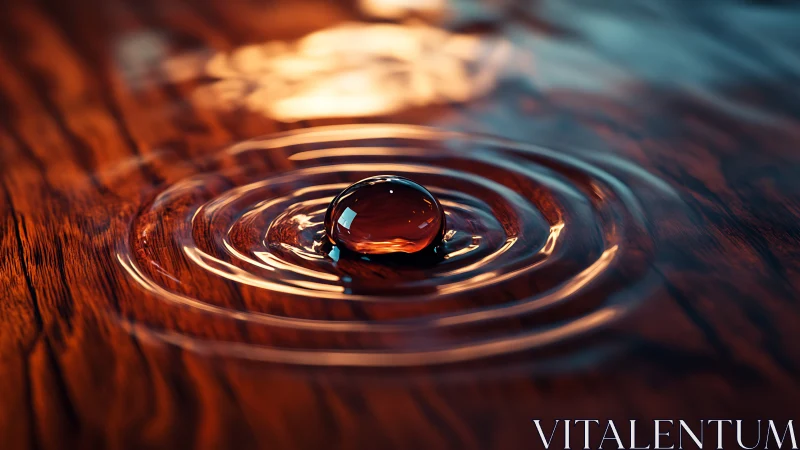 Ripples of amber light crown a single perfect droplet.