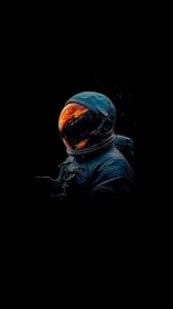 Astronaut in dark space suit reflects burning planetary horizon
