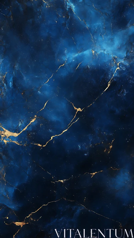 Midnight blue marble sky with drifting golden constellations.