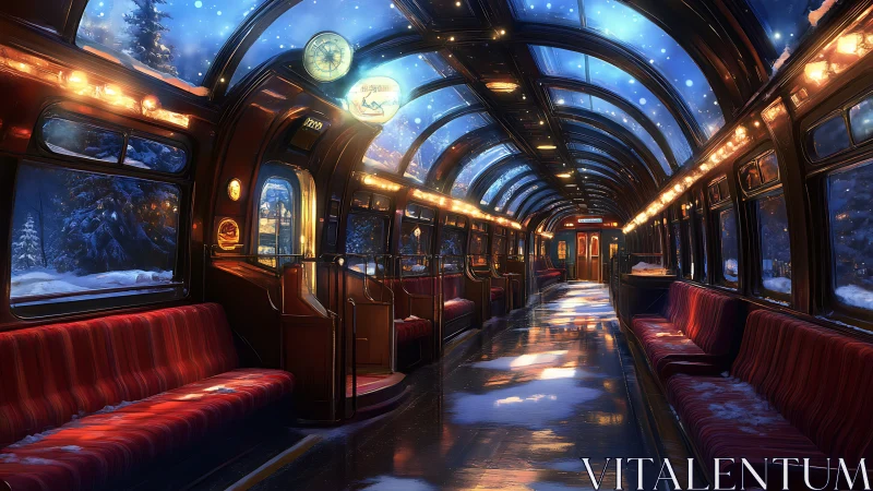 Snowlit panoramic train interior renders immersive winter journey