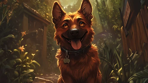 Backlit dog portrait uses warm rim lighting and shallow depth