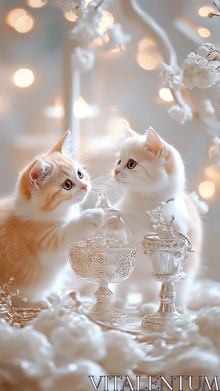 Winter Companions: Twin Kittens Discover Crystalline Treasures.