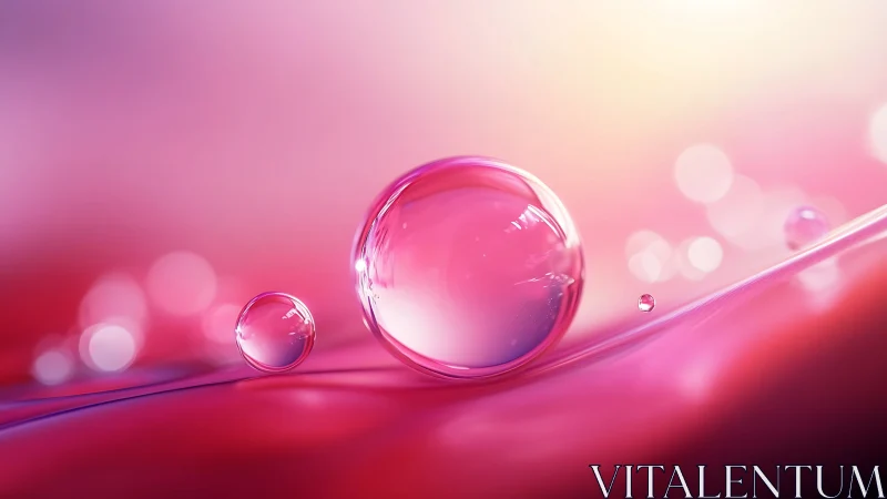 Pink liquid surface with reflective bubbles in focus.