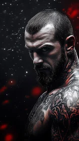 High-contrast portrait of tattooed man with dramatic side lighting