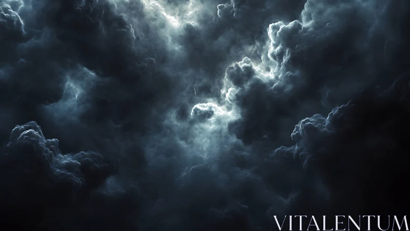 Storm-lit clouds drift through a dramatic, deep night sky