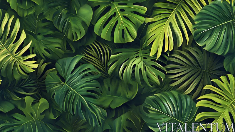 Lush tropical leaves create a layered, calming jungle backdrop