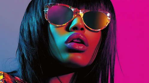 Neon twilight kisses chrome lips and mirror bright sunglasses