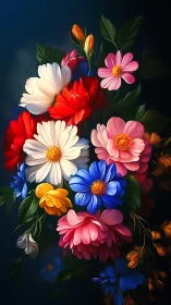 Vibrant Floral Bouquet Against Dark Background.