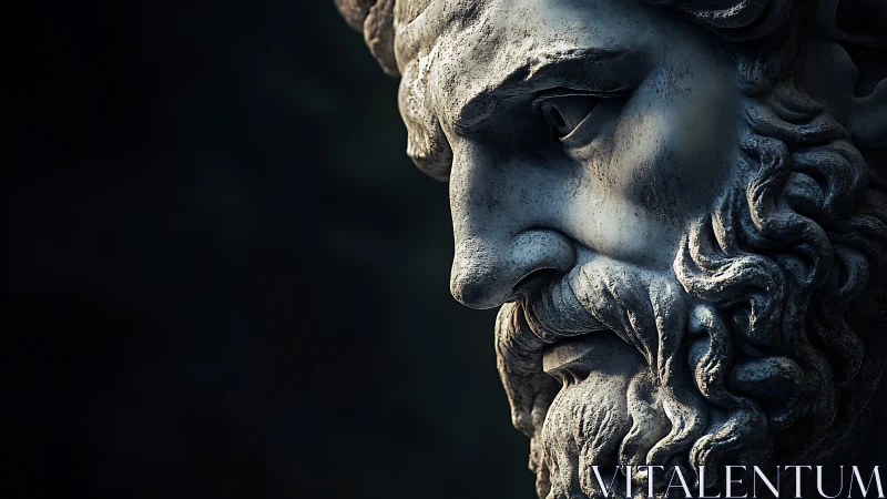 Stoic marble bust profile under dramatic side lighting.