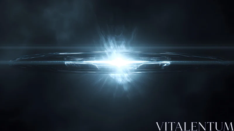 Futuristic glowing spaceship in deep space digital art style.