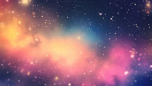 Colorful nebula cloud with scattered stars in deep space.