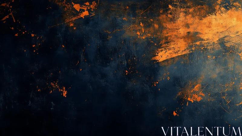 Midnight canvas erupts with dynamic orange paint bursts.