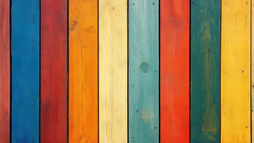 Vertical planks of brightly painted multicolor wooden boards.