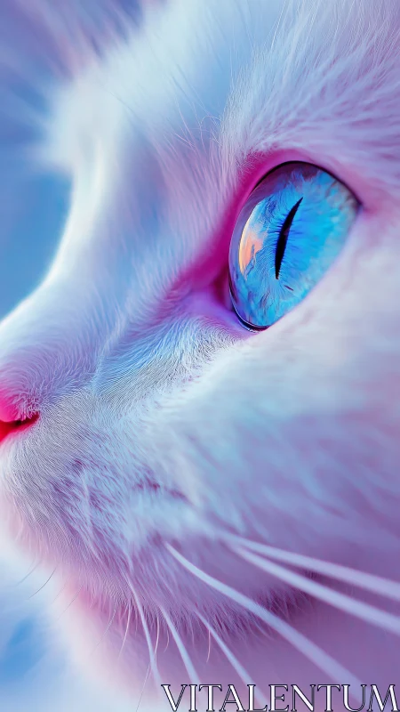 Ethereal White Cat with Luminous Gradient Eyes.