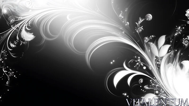 Floral light currents sweeping through monochrome voids.
