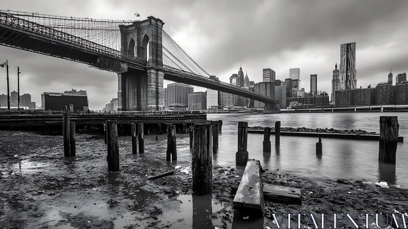 Moody Brooklyn Bridge scene welcomes a quiet city shoreline