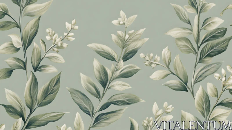 Botanical leaf lattice with desaturated green tonal modulation.