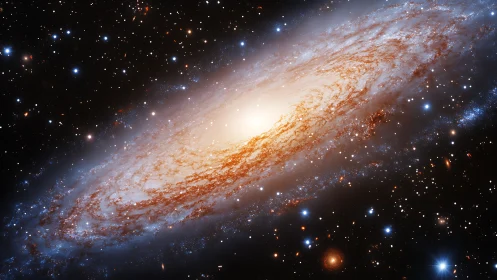 Spiral galaxy portrait in oblique planar orientation, photorealistic.