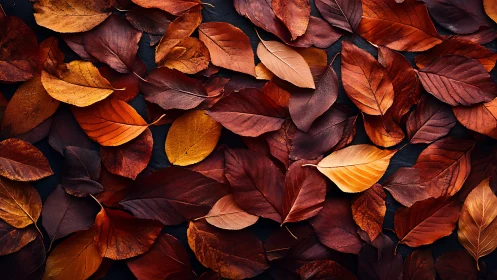 Crimson leaf mosaic spills autumn warmth across darkness.