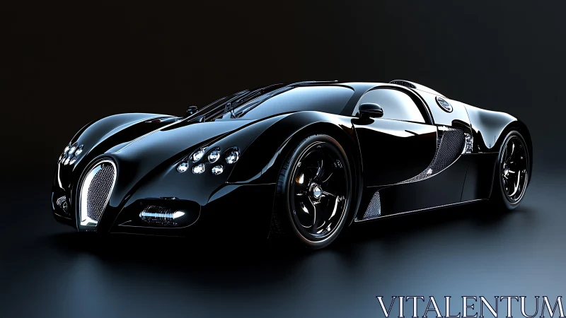 Midnight obsidian hypercar prowling a glossy digital void.