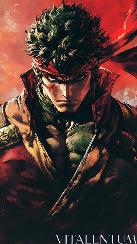 Male fighter portrait is rendered with dynamic red lighting