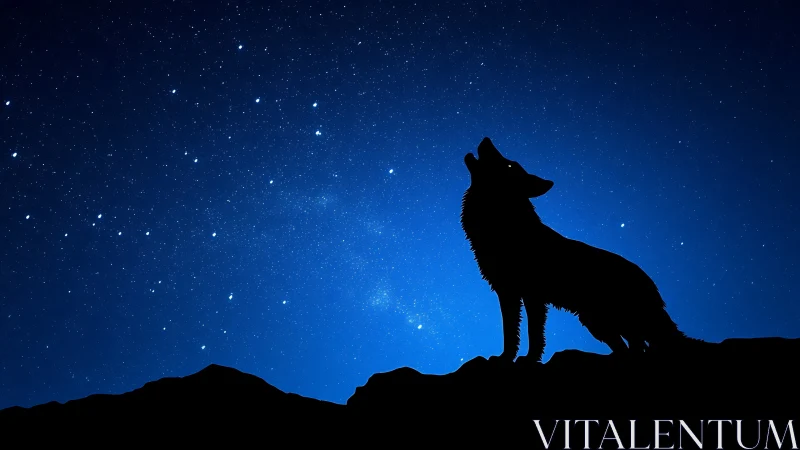 Lone cosmic howl stitches midnight sky to jagged earth