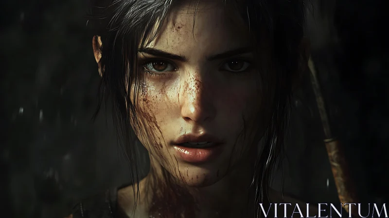 Mud-smeared digital portrait of young woman front view.