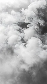 Turbulent volumetric smoke plumes in grayscale atmospheric field.