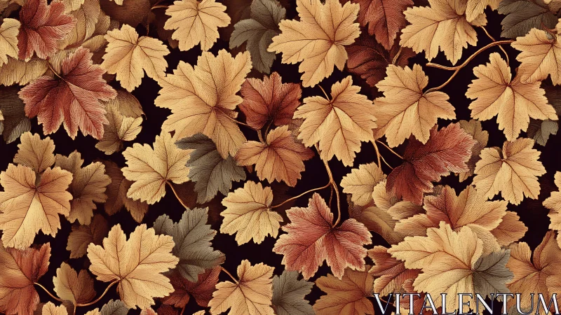 Detailed autumn foliage pattern with engraved maple leaves