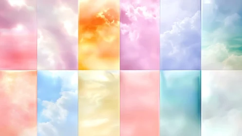 Pastel cloud gradients form luminous atmospheric grid.