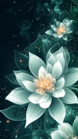 Luminous ethereal lotus blooms glow against cosmic night.