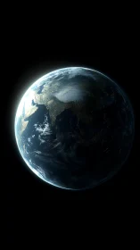 Terminator-lit Earth sphere with detailed cloud and terrain rendering