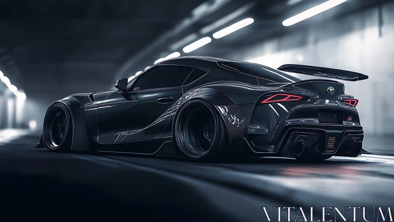 Tunnel-lit widebody Toyota GR Supra in dynamic low angle.