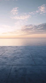 Minimal concrete terrace meets serene pastel ocean horizon