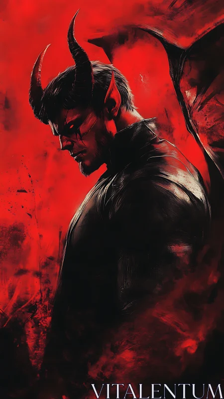 Horned demon profile cuts through red infernal smoke.