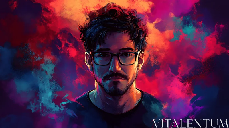 Electric introspective portrait in neon cosmic color storm.